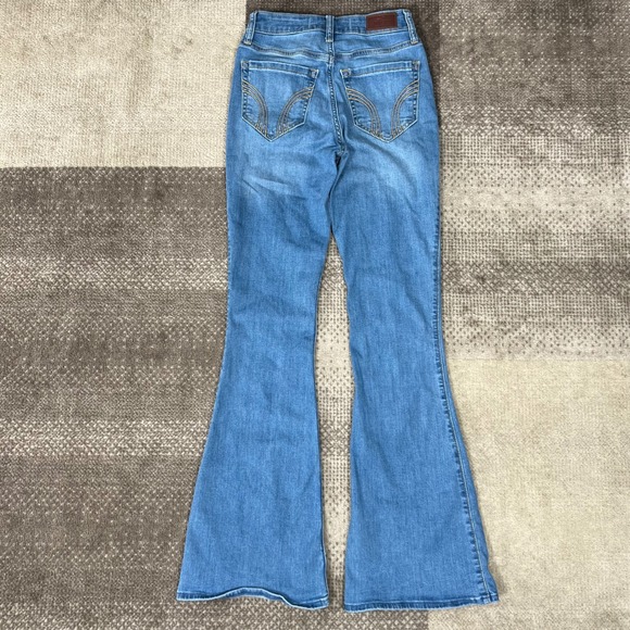 Hollister High Rise Flare Jeans Medium Wash Distressed Womens Size 4L Boho - Picture 3 of 9